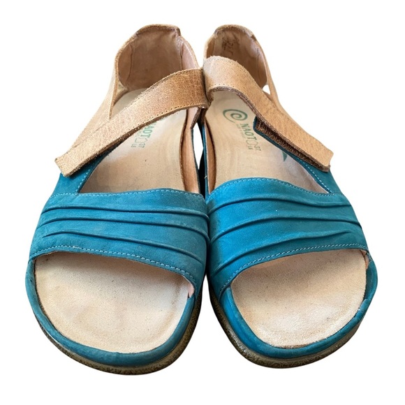 Naot Women's Papaki Teal Nubuck/Latter Brown Leather Sandals - Picture 8 of 8